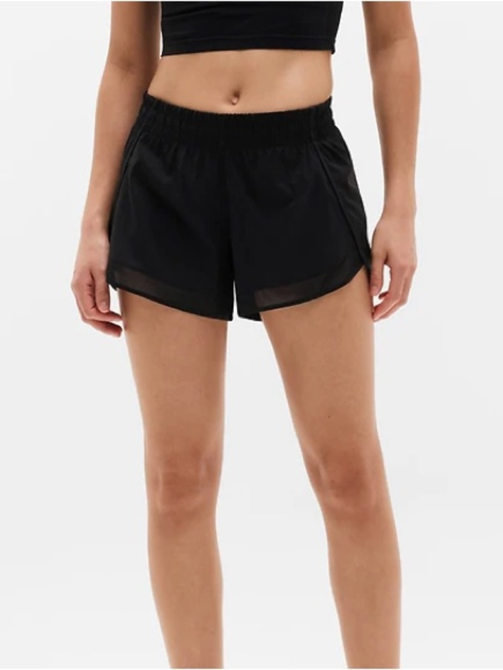 Athleta Mesh Racer Run Shorts 4” Black Large Athletic